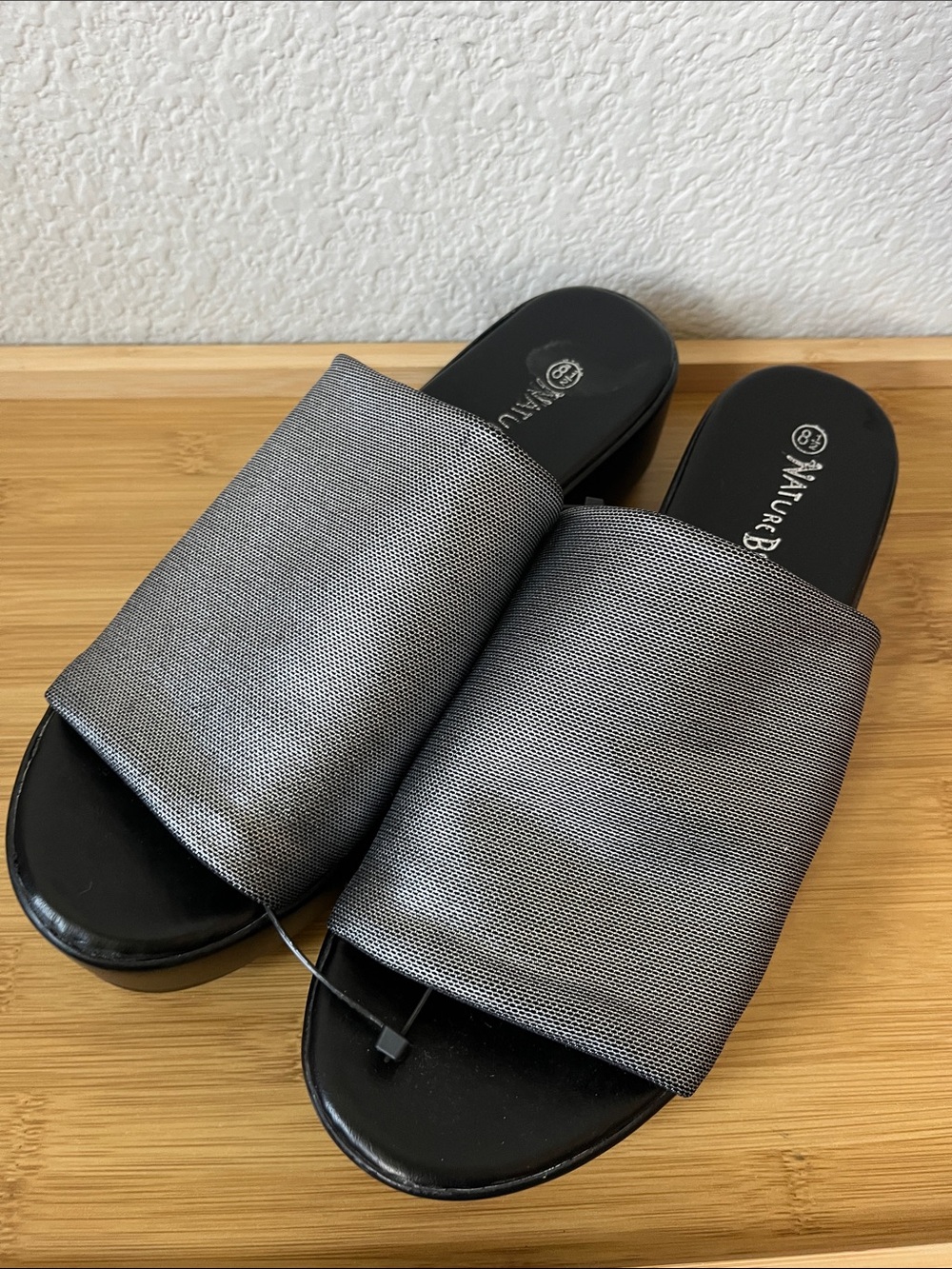 Nature Breeze Metallic Gray Slide Mules